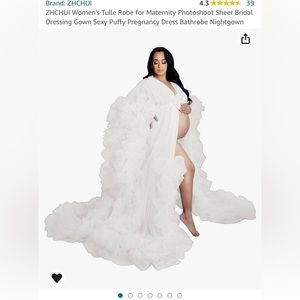 White maternity gown robe sheer ruffles